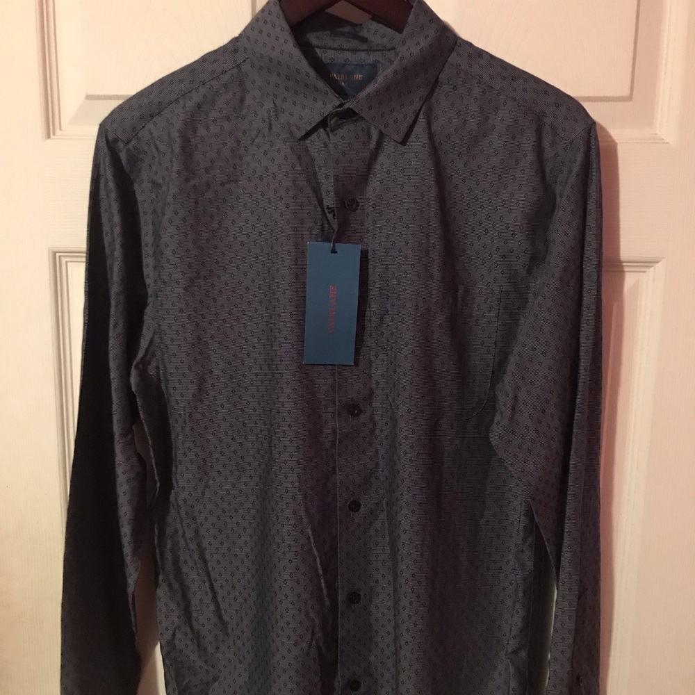 Fairlane Blue Diamond Pattern Button Down Shirt Mens Medium M New with Defects